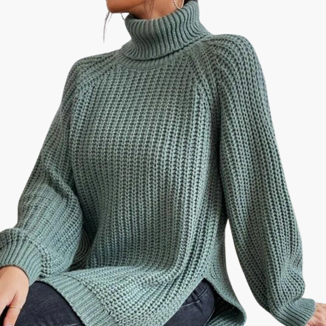 Turtleneck Sweater – Loose Fit – Ribbed Knit