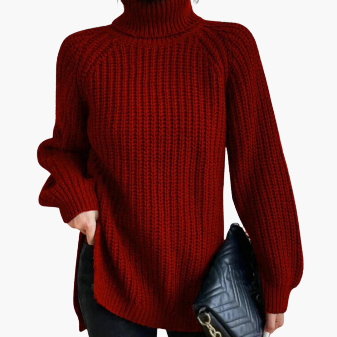 Turtleneck Sweater – Loose Fit – Ribbed Knit