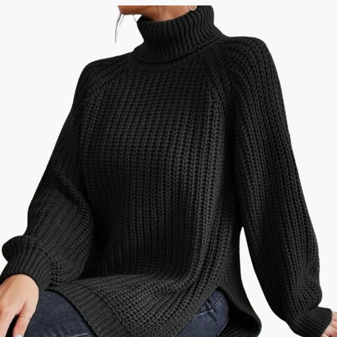 Turtleneck Sweater – Loose Fit – Ribbed Knit