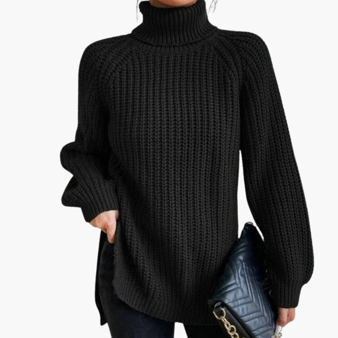 Turtleneck Sweater – Loose Fit – Ribbed Knit