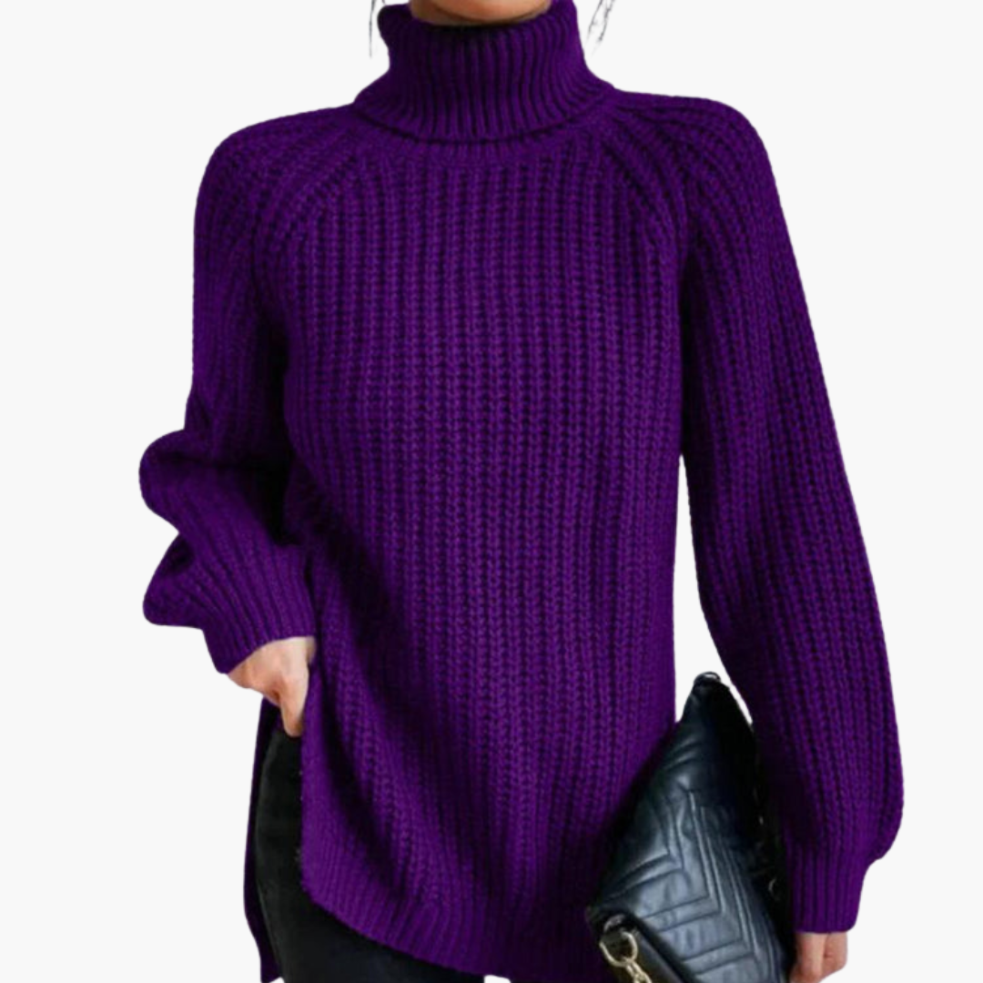 Turtleneck Sweater – Loose Fit – Ribbed Knit