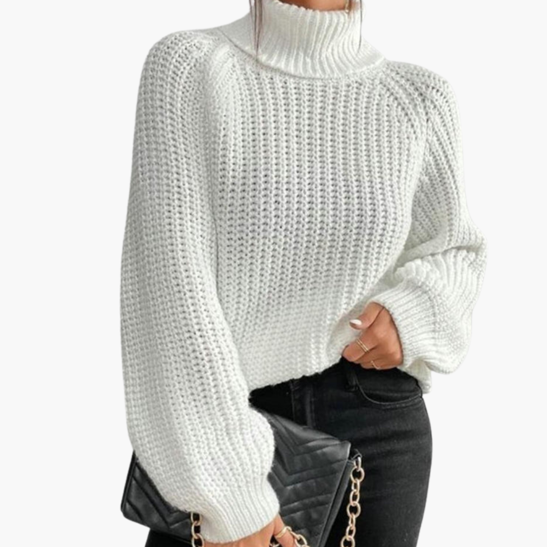 Turtleneck Sweater – Loose Fit – Ribbed Knit