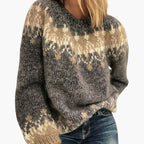 Patterned Knit Sweater – Crew Neck – Ribbed Hem