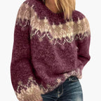 Patterned Knit Sweater – Crew Neck – Ribbed Hem