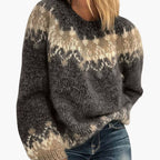 Patterned Knit Sweater – Crew Neck – Ribbed Hem