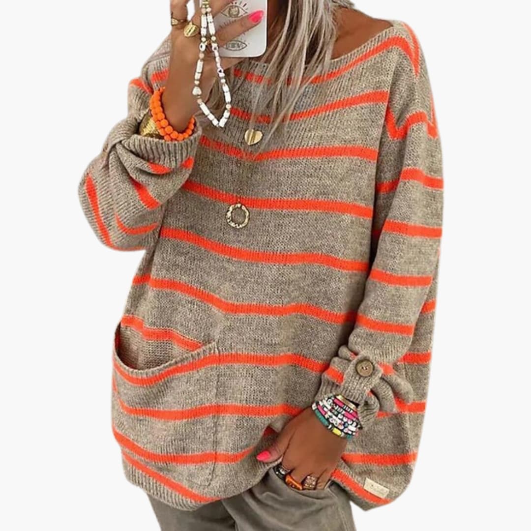 Striped Pullover Sweater – Patch Pocket