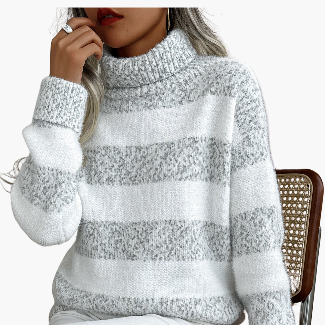 Striped Turtleneck Sweater – Long Sleeves – Ribbed Edges