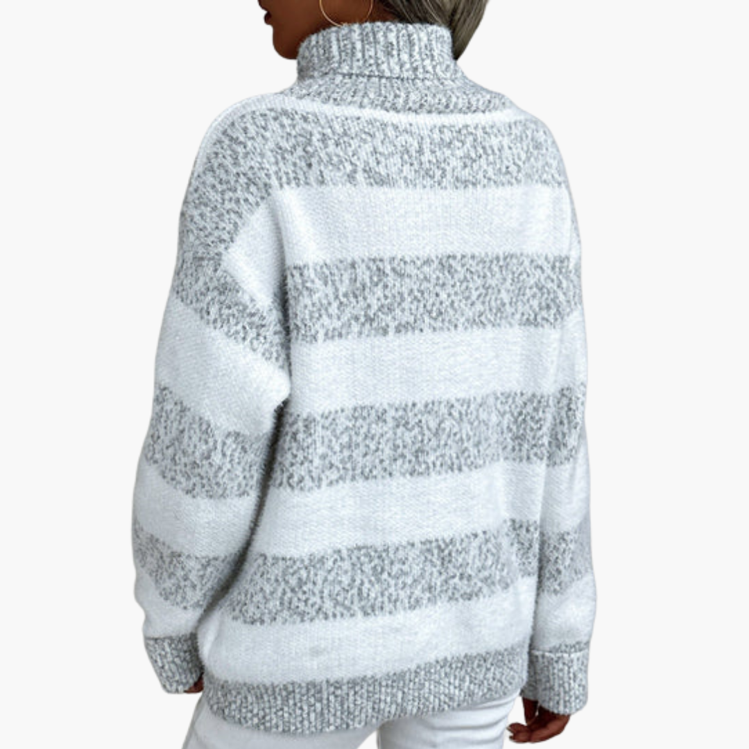 Striped Turtleneck Sweater – Long Sleeves – Ribbed Edges