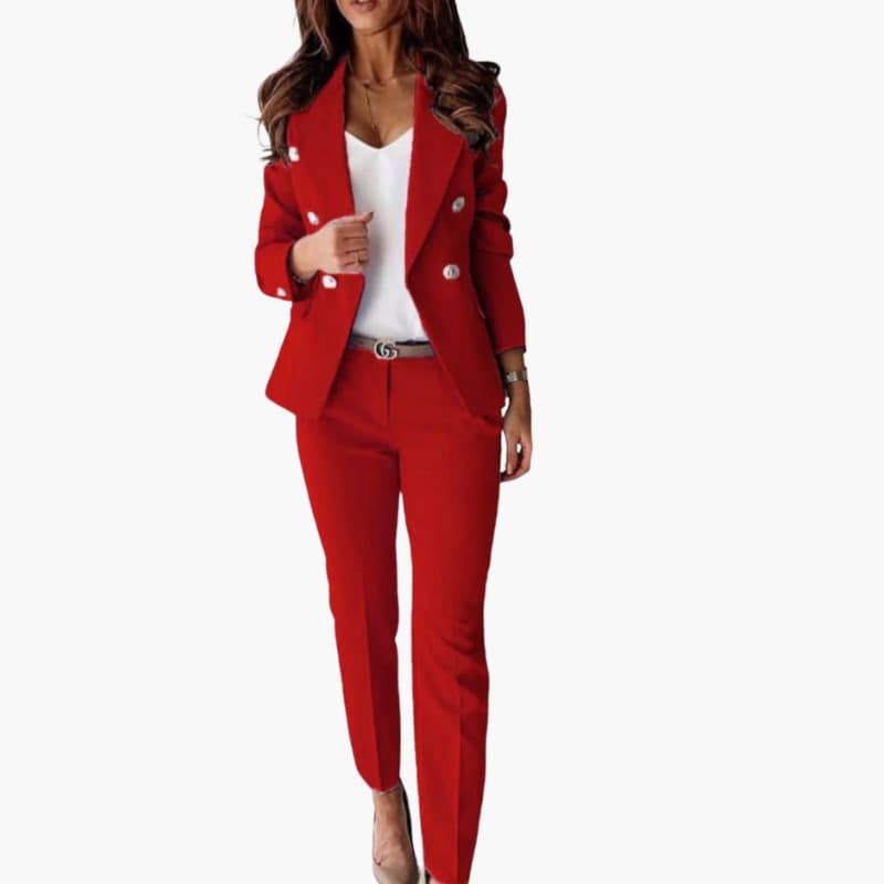 Two-Piece Suit Set – Double-Breasted Blazer and Straight-Leg Trousers