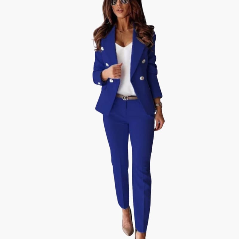 Two-Piece Suit Set – Double-Breasted Blazer and Straight-Leg Trousers