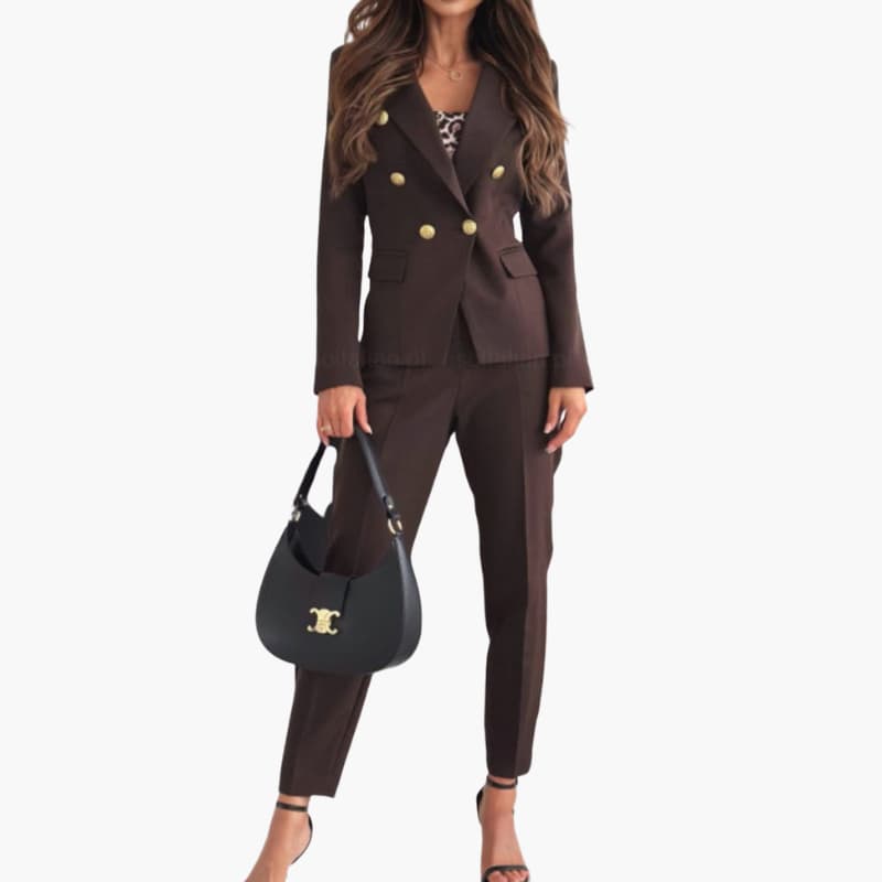 Two-Piece Suit Set – Double-Breasted Blazer and Straight-Leg Trousers