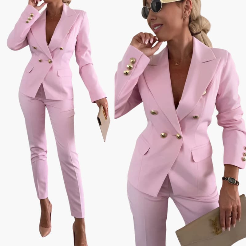Two-Piece Suit Set – Double-Breasted Blazer and Straight-Leg Trousers