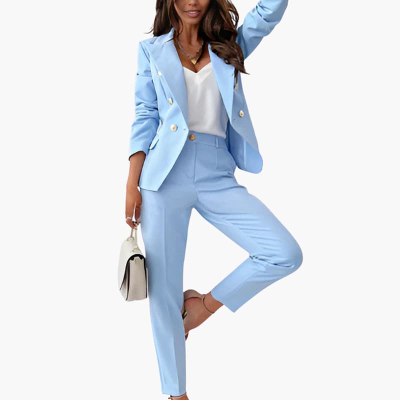 Two-Piece Suit Set – Double-Breasted Blazer and Straight-Leg Trousers