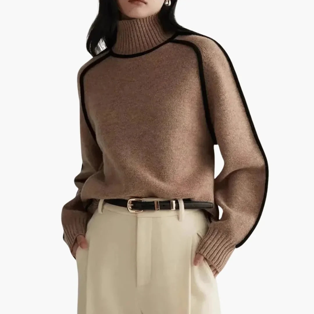 Turtleneck Sweater – Ribbed Collar – Contrast Trim