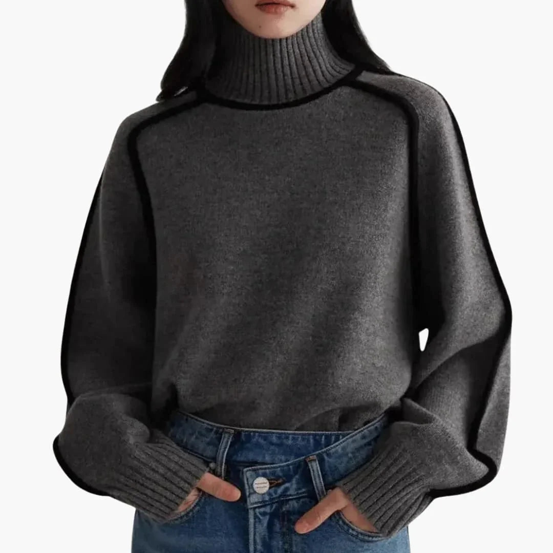 Turtleneck Sweater – Ribbed Collar – Contrast Trim