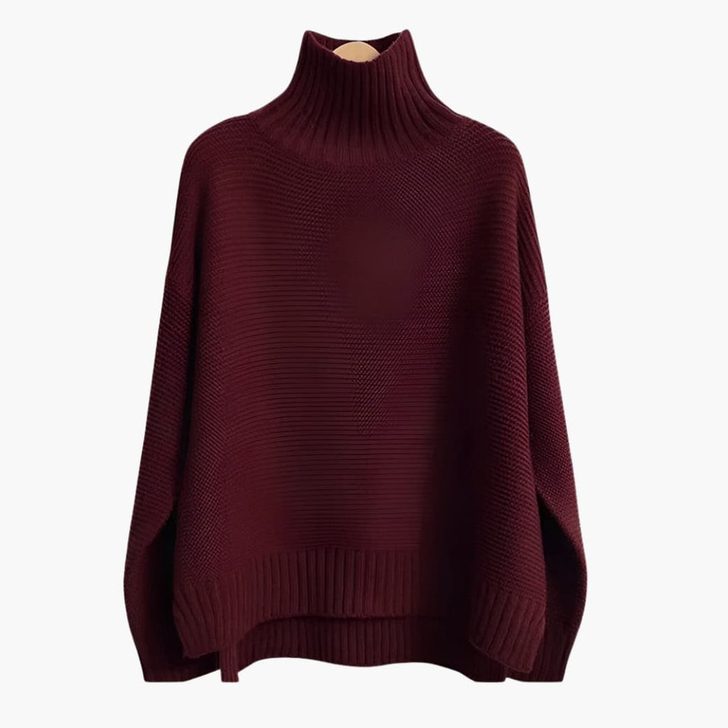 Turtleneck Knit Sweater – Ribbed Texture – Relaxed Hem