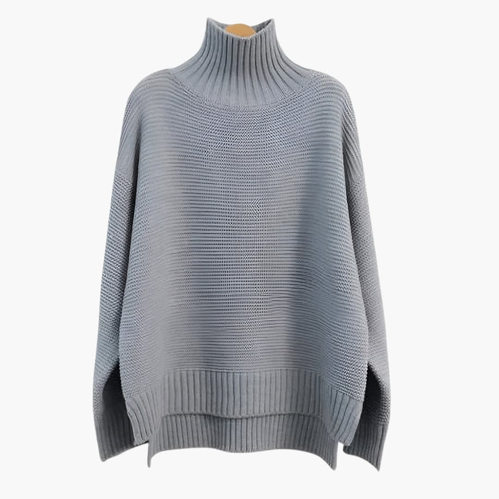 Turtleneck Knit Sweater – Ribbed Texture – Relaxed Hem