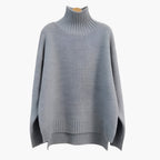 Turtleneck Knit Sweater – Ribbed Texture – Relaxed Hem