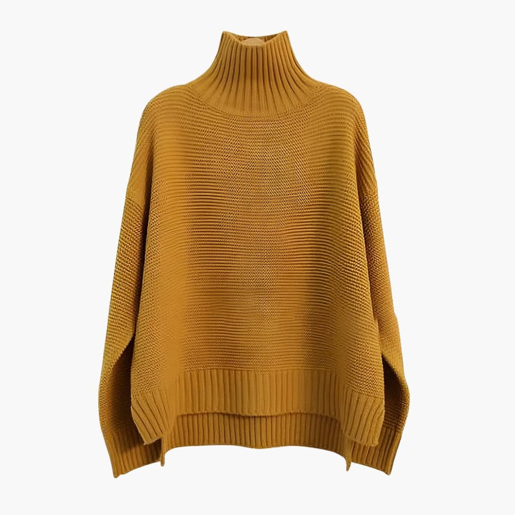 Turtleneck Knit Sweater – Ribbed Texture – Relaxed Hem