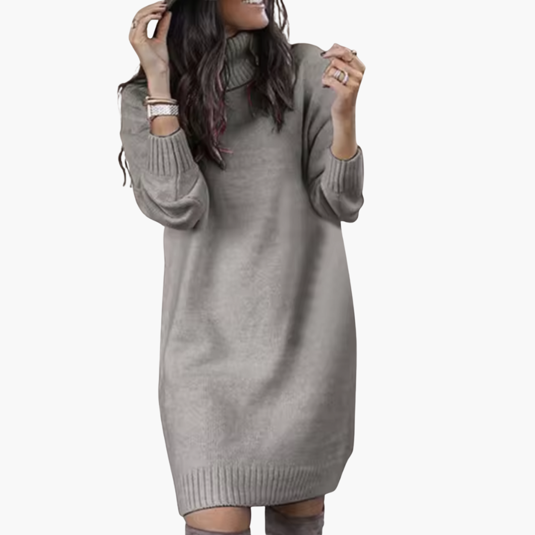 Turtleneck Sweater Dress – Long Sleeves – Ribbed Hem