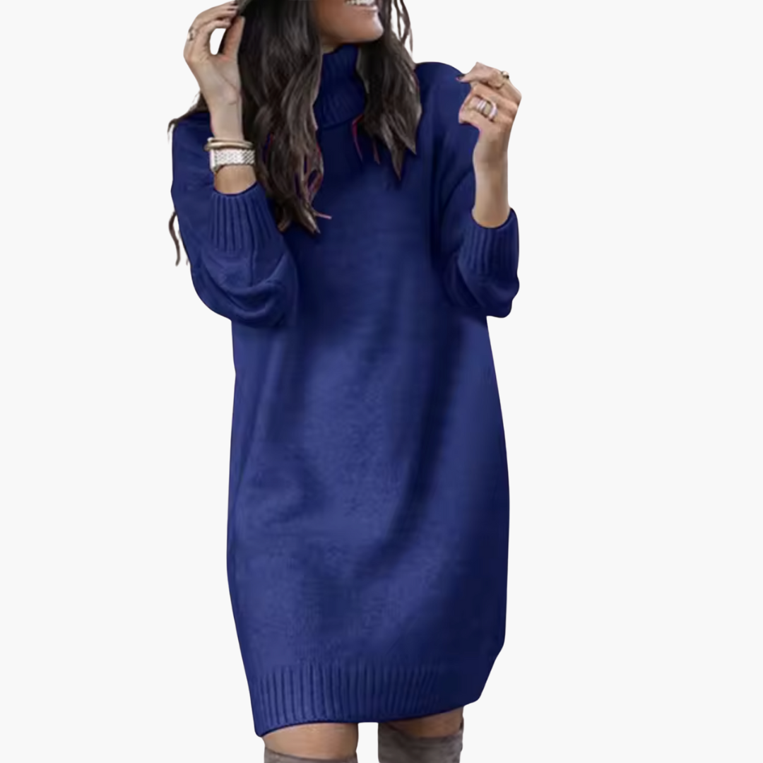 Turtleneck Sweater Dress – Long Sleeves – Ribbed Hem