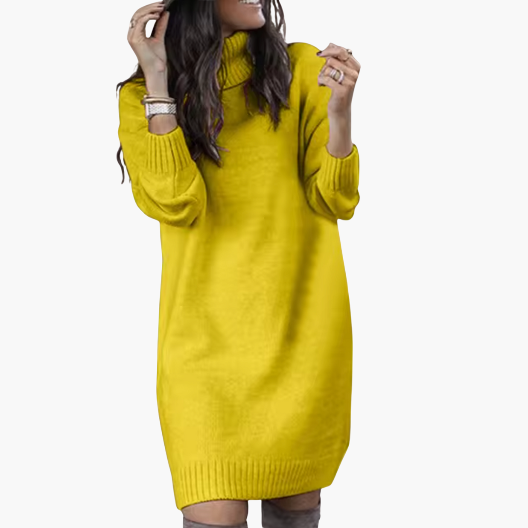 Turtleneck Sweater Dress – Long Sleeves – Ribbed Hem