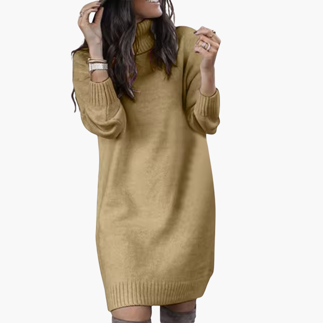 Turtleneck Sweater Dress – Long Sleeves – Ribbed Hem