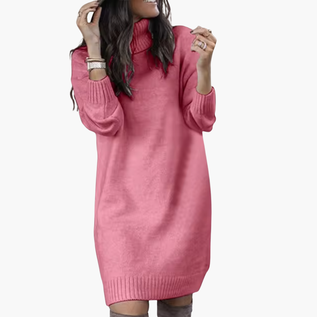 Turtleneck Sweater Dress – Long Sleeves – Ribbed Hem