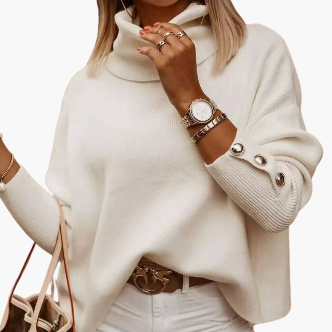 Turtleneck Sweater – Decorative Sleeve Buttons – Long Sleeves