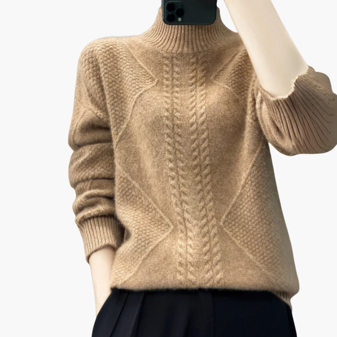 Turtleneck Sweater – Textured Knit – Long Sleeves