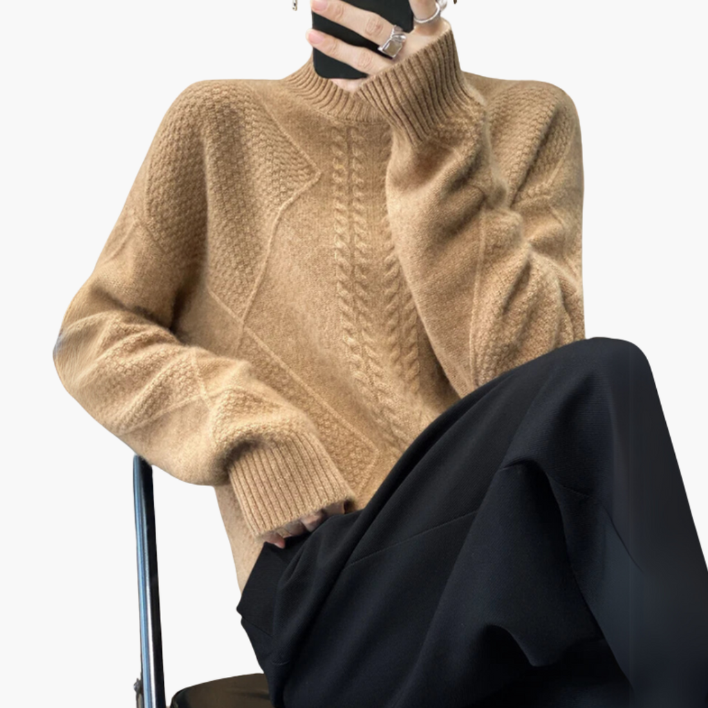 Turtleneck Sweater – Textured Knit – Long Sleeves