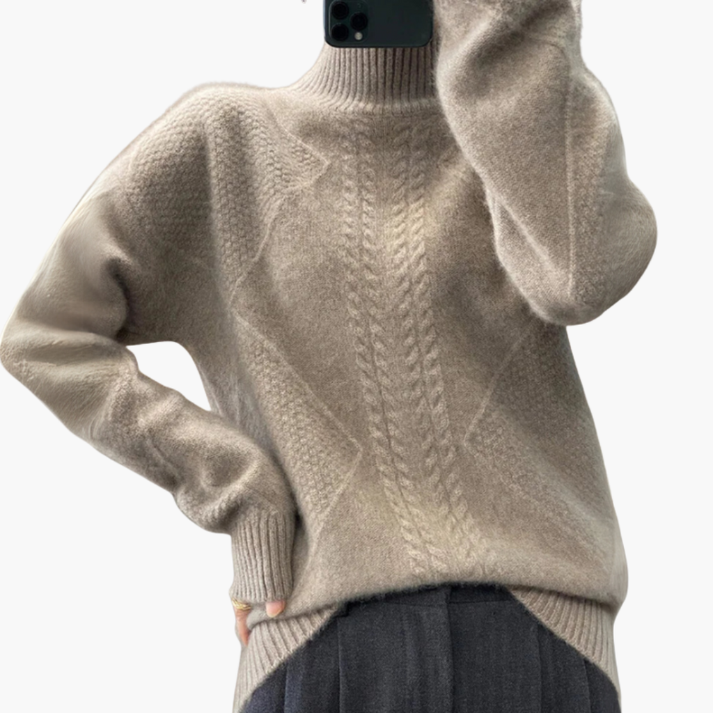 Turtleneck Sweater – Textured Knit – Long Sleeves
