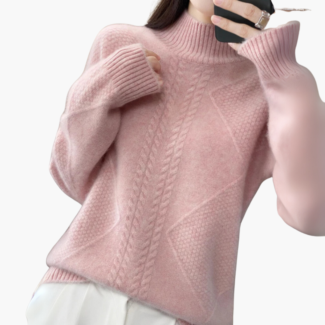 Turtleneck Sweater – Textured Knit – Long Sleeves