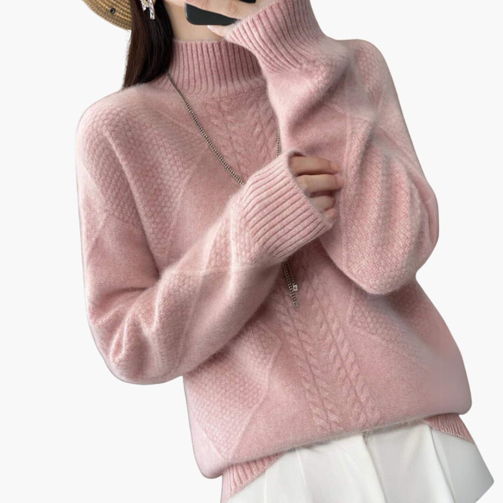 Turtleneck Sweater – Textured Knit – Long Sleeves