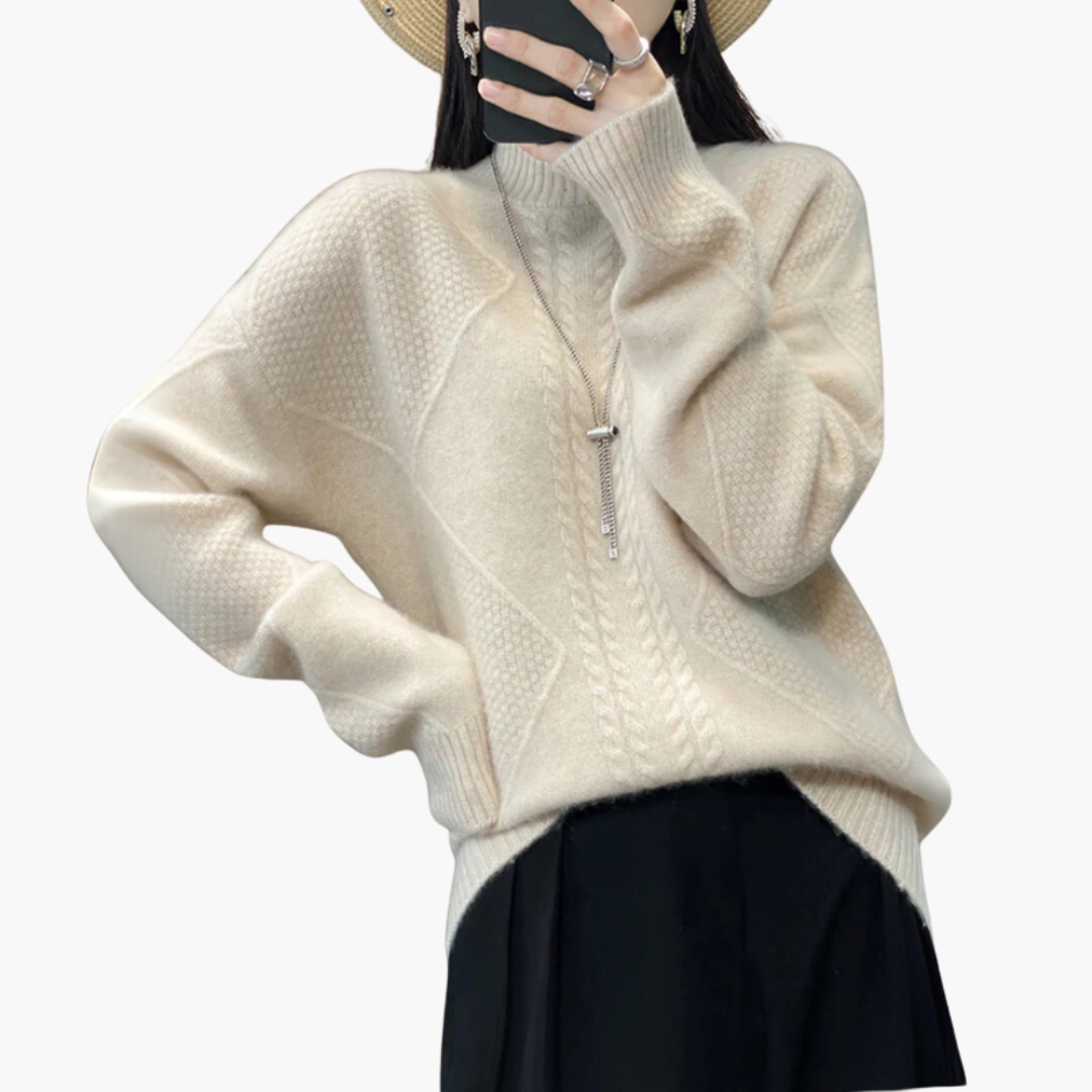 Turtleneck Sweater – Textured Knit – Long Sleeves