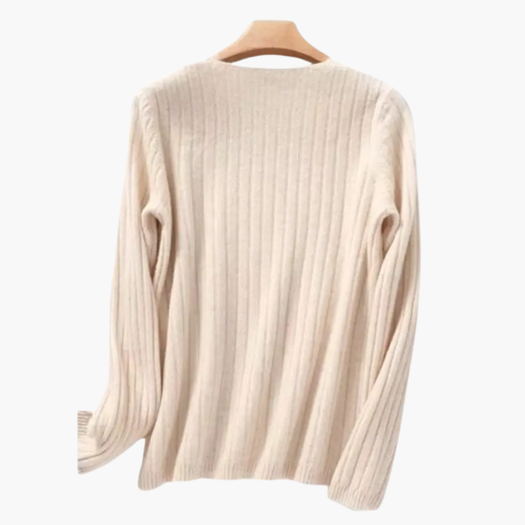 V-Neck Knit Sweater – Long Sleeves – Ribbed Finish