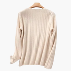 V-Neck Knit Sweater – Long Sleeves – Ribbed Finish