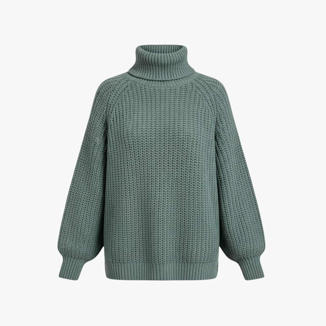 Turtleneck Sweater – Loose Fit – Ribbed Knit