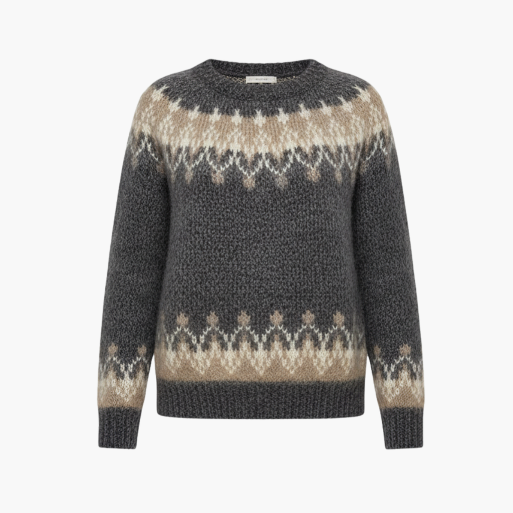 Patterned Knit Sweater – Crew Neck – Ribbed Hem