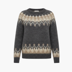 Patterned Knit Sweater – Crew Neck – Ribbed Hem
