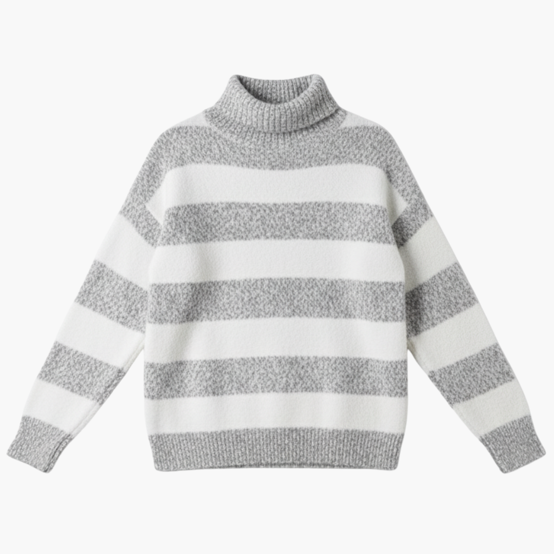 Striped Turtleneck Sweater – Long Sleeves – Ribbed Edges