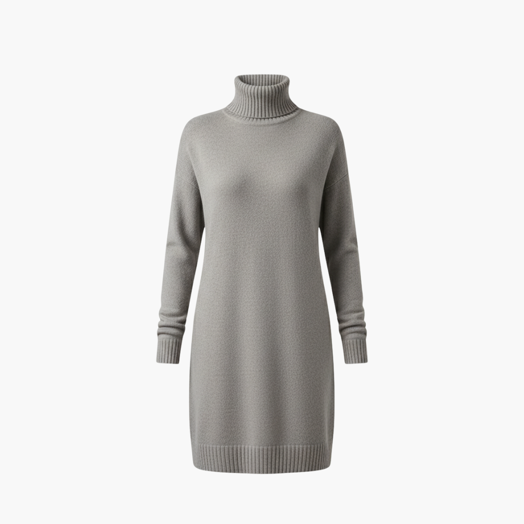 Turtleneck Sweater Dress – Long Sleeves – Ribbed Hem