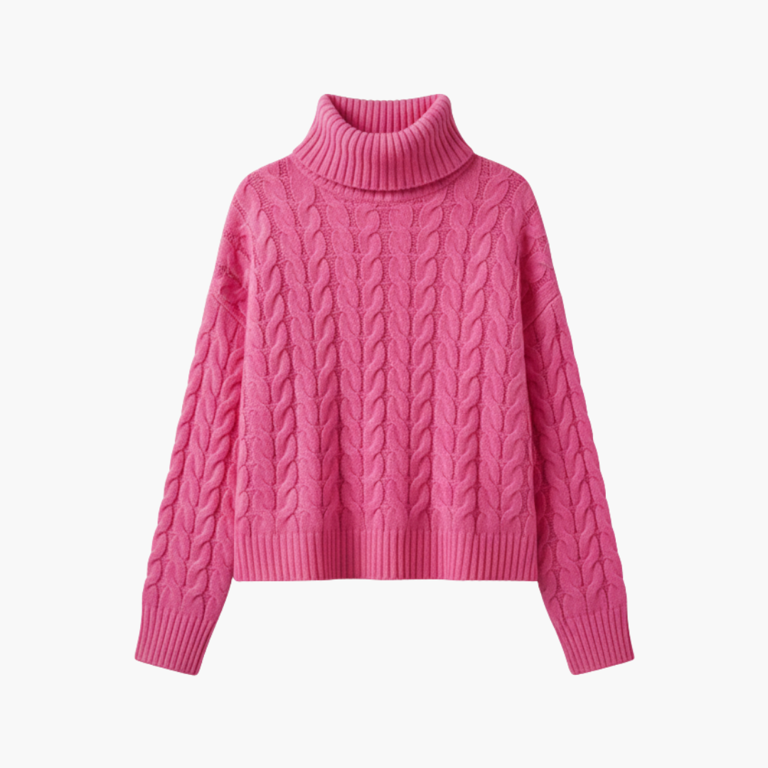 Turtleneck Sweater – Cable-Knit Pattern – Long Sleeves