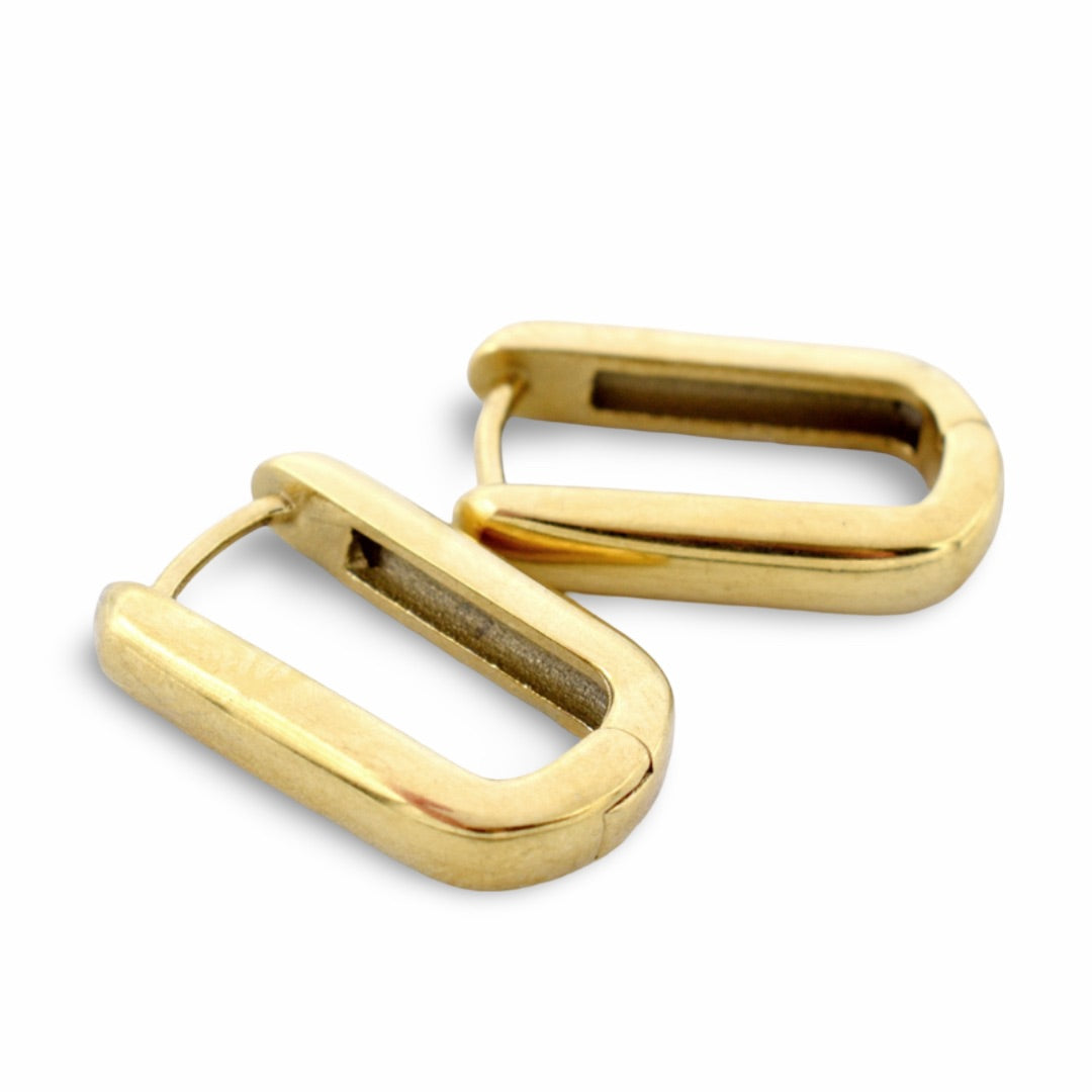 Gold Plated Rectangular Hoop Earrings – Modern Geometric Huggie Earrings for Women