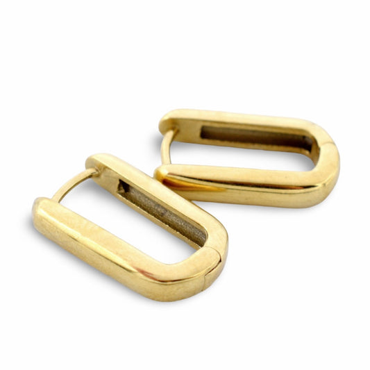 Gold Plated Rectangular Hoop Earrings – Modern Geometric Huggie Earrings for Women