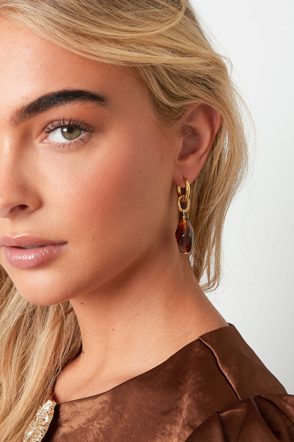 Amber Resin Drop Gold Statement Earrings for Women