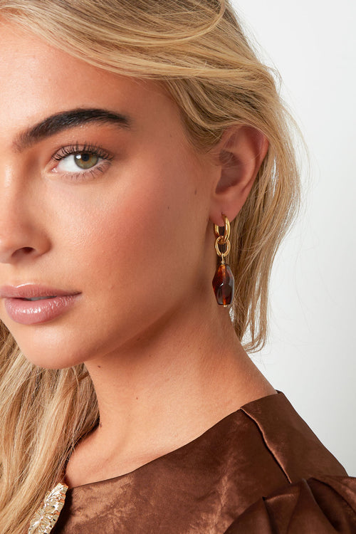 Amber Resin Drop Gold Statement Earrings for Women