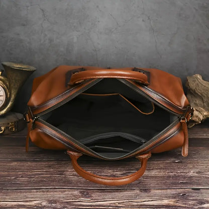 Vintage Brown Genuine Leather Handbag for Women