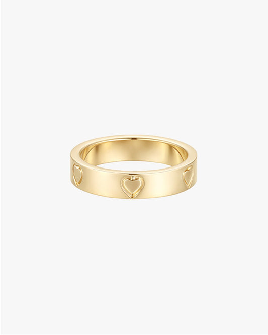 Gold-Tone Band Ring with Embossed Heart Motif