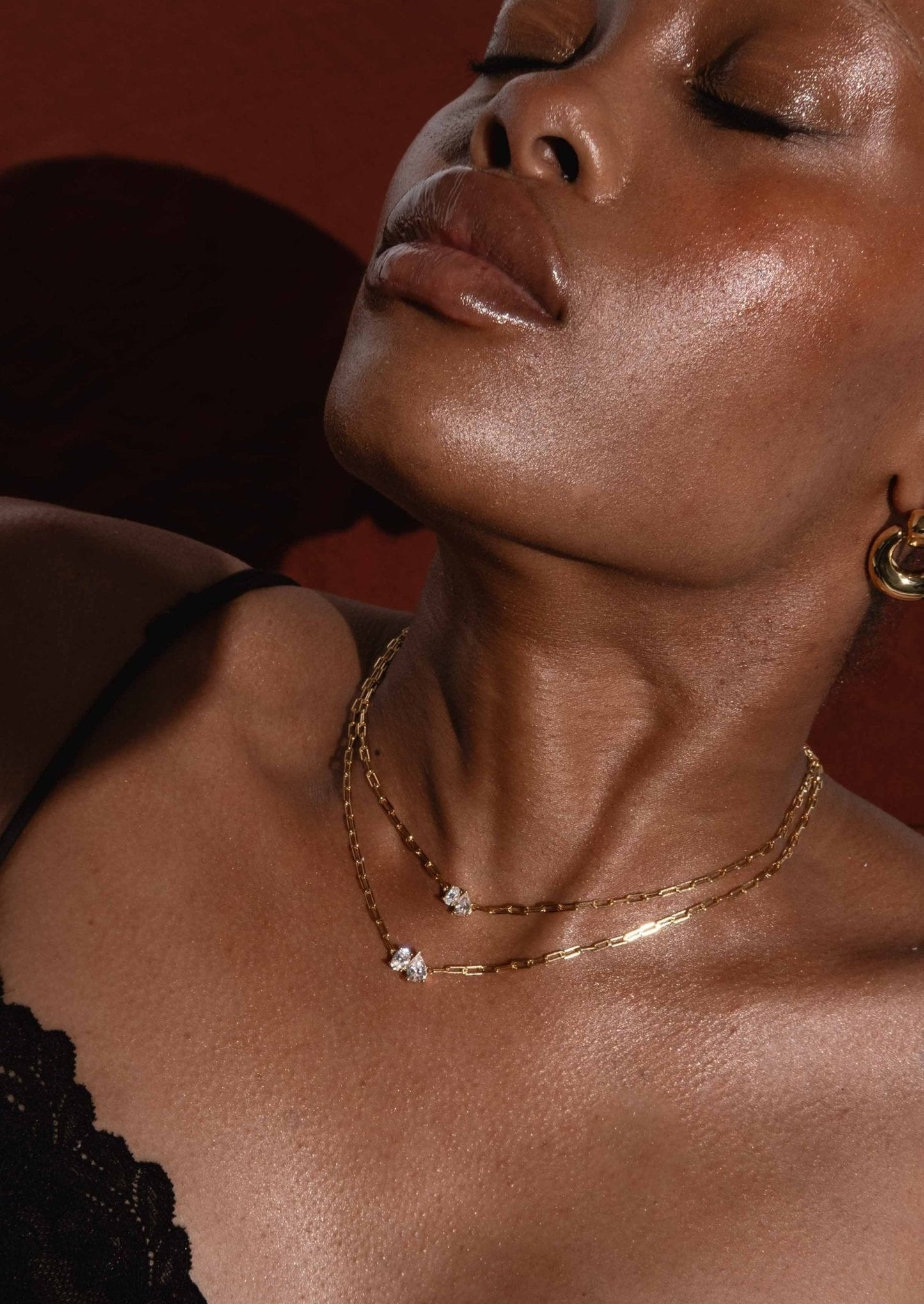 Gold Chain Necklace with Pear and Oval Stones